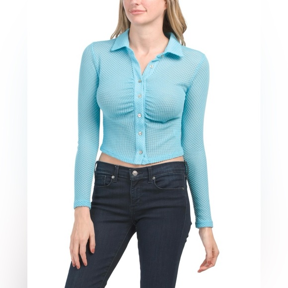 emory park Tops - Emory Park | NWOT Women’s Button Down Sheer Long Sleeve Cropped Blouse